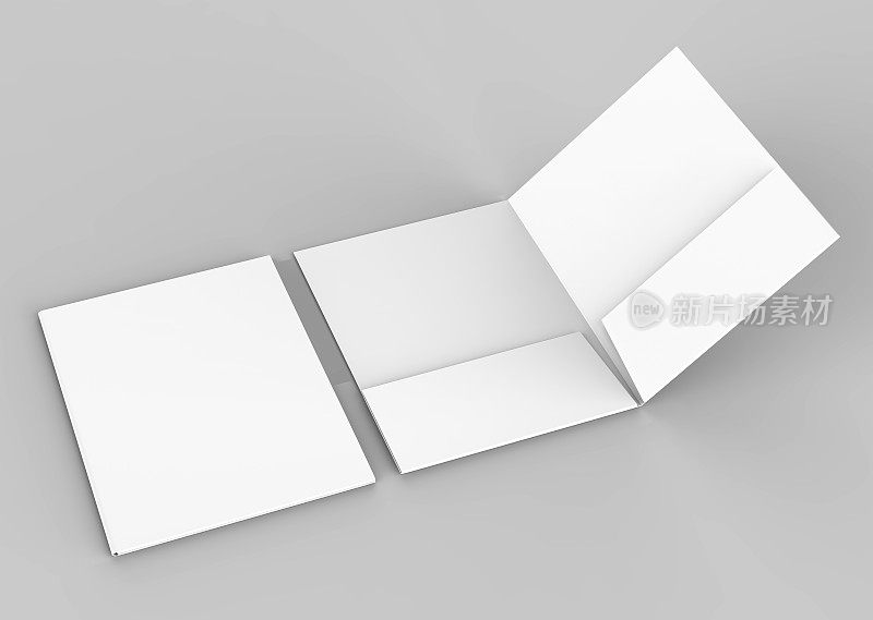 空白的白色加强口袋文件夹在灰色背景上模拟。3 d渲染。
